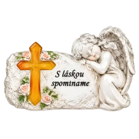 Náhrobná dekorácia Anjel s krížom „S láskou spomíname“