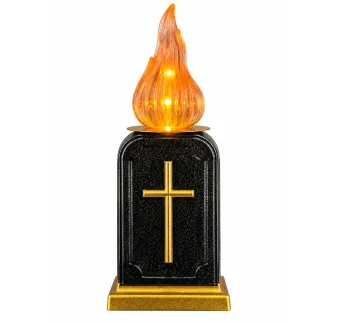 Solárny LED kahanec so zlatým krížom – čierno-zlatý, oranžový plameň