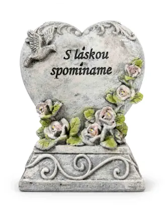 Pietna dekorácia na hrob – Srdce s ružami a holubicou „S láskou spomíname“