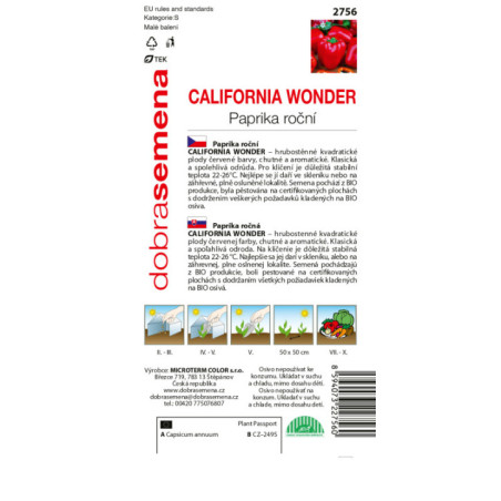 Paprika zeleninová kápia California Wonder BIO
