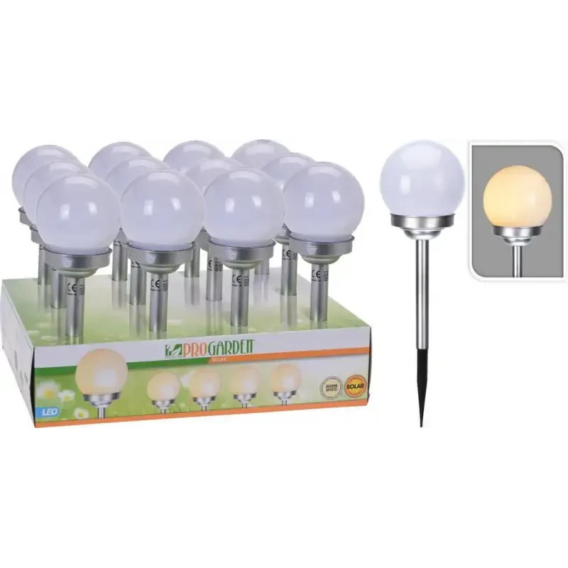 Lampa solárna 10 cm guľa, mliečna